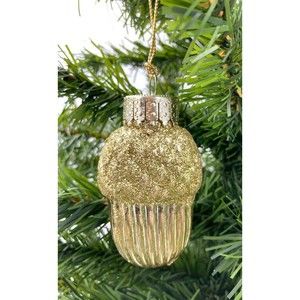 Vintage German Acorn Symbolism Blown Glass Christmas Ornament - Gold Tone Acorn